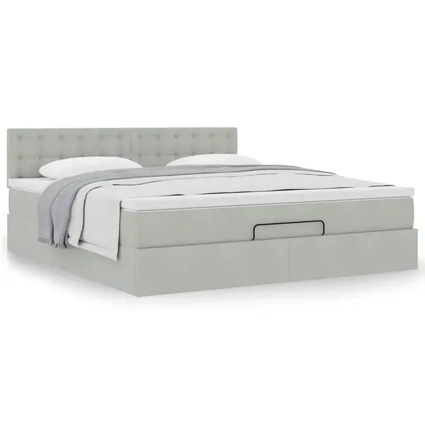 Gossi cadru de pat otoman cu saltea gri deschis 160x200cm catifea