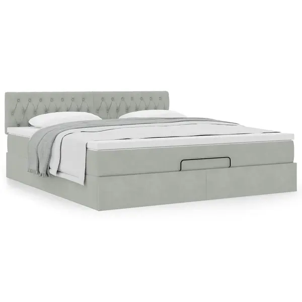 Gossi cadru de pat otoman cu saltea gri deschis 180x200cm catifea
