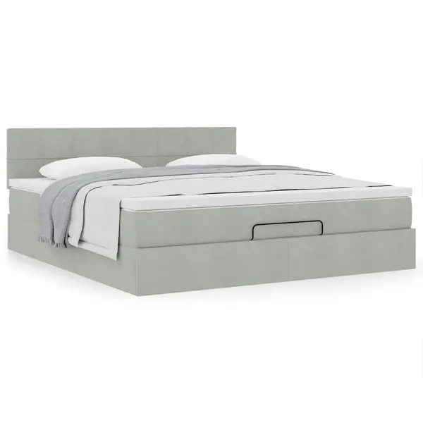Gossi cadru de pat otoman cu saltea gri deschis 180x200cm catifea
