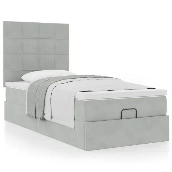 Gossi cadru de pat otoman cu saltea gri deschis 80x200cm catifea