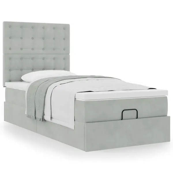 Gossi cadru de pat otoman cu saltea gri deschis 80x200cm catifea