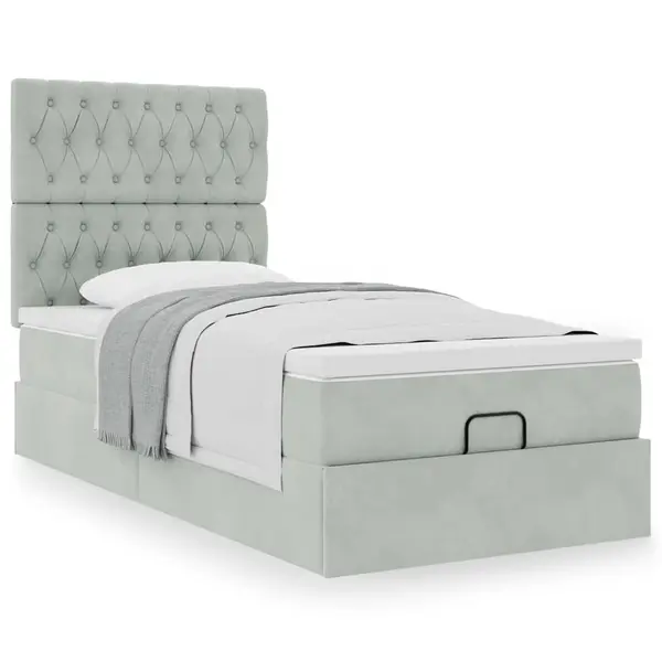 Gossi cadru de pat otoman cu saltea gri deschis 80x200cm catifea