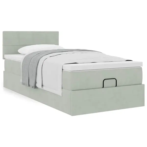 Gossi cadru de pat otoman cu saltea gri deschis 90x200cm catifea