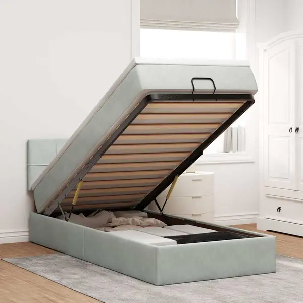 Gossi cadru de pat otoman cu saltea gri deschis 90x200cm catifea
