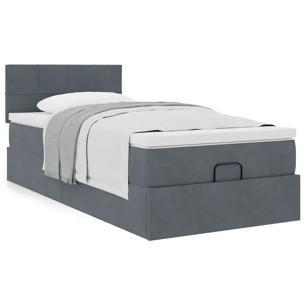 Gossi cadru de pat otoman cu saltea gri inchis 100x200cm catifea