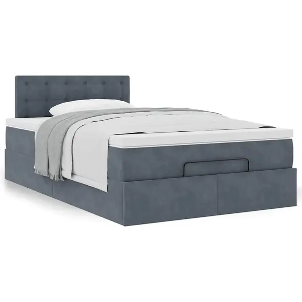Gossi cadru de pat otoman cu saltea gri inchis 120x190 cm catifea