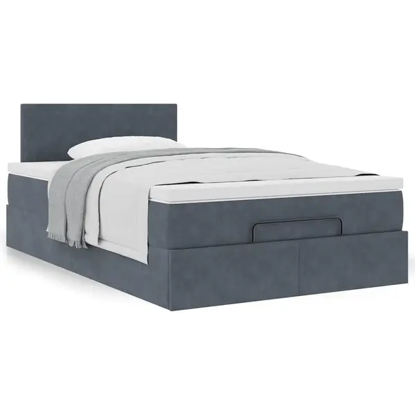 Gossi cadru de pat otoman cu saltea gri inchis 120x190 cm catifea