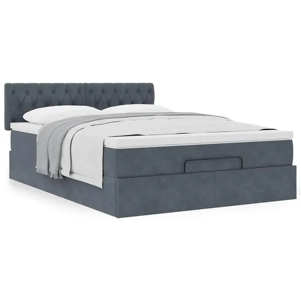 Gossi cadru de pat otoman cu saltea gri inchis 140x190cm catifea