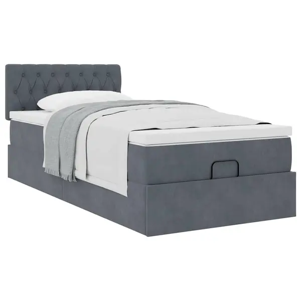 Gossi cadru de pat otoman cu saltea gri inchis 80x200cm catifea