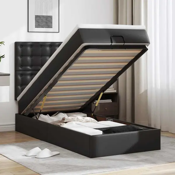 Gossi cadru de pat otoman cu saltea neagra 80x200cm piele artificiala