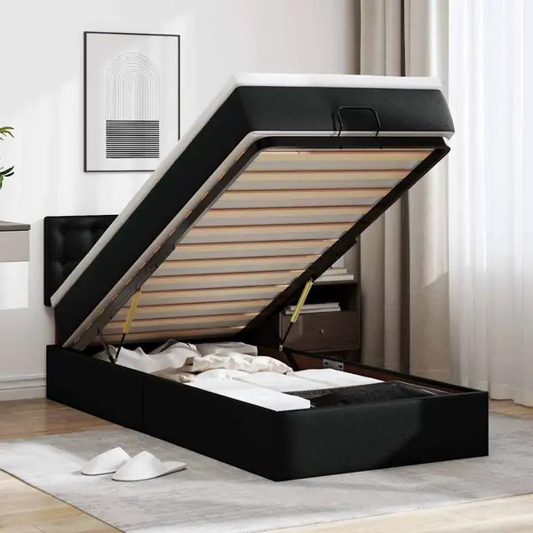 Gossi cadru de pat otoman cu saltea neagra 90x200cm piele artificiala