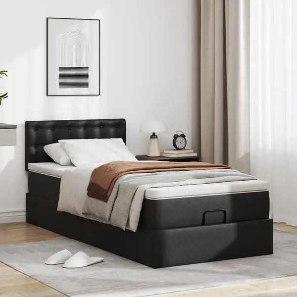Gossi cadru de pat otoman cu saltea neagra 90x200cm piele artificiala
