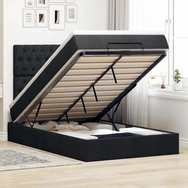 Gossi cadru de pat otoman cu saltea tesatura neagra 120x200cm