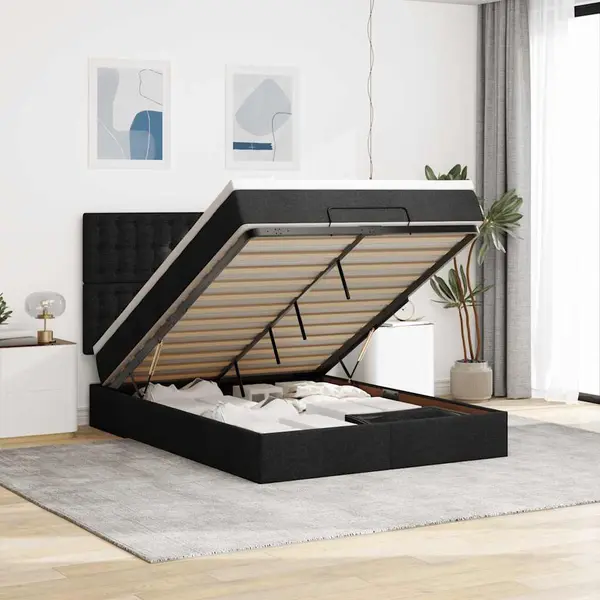 Gossi cadru de pat otoman cu saltea tesatura neagra 140x190cm