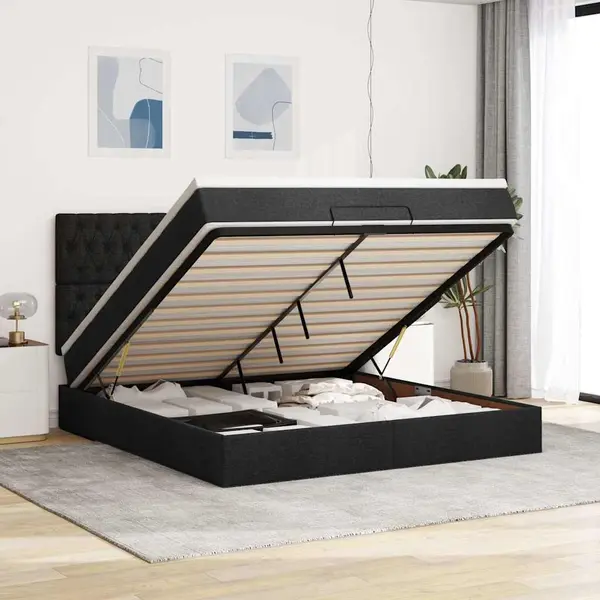 Gossi cadru de pat otoman cu saltea tesatura neagra 160x200cm