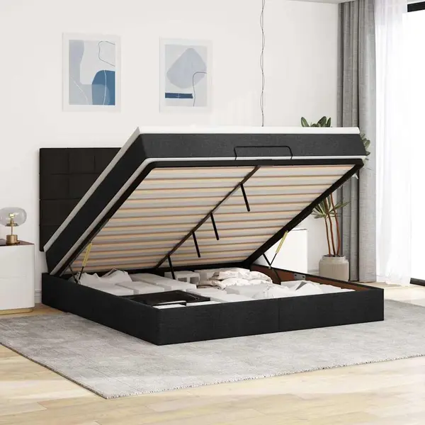 Gossi cadru de pat otoman cu saltea tesatura neagra 180x200cm