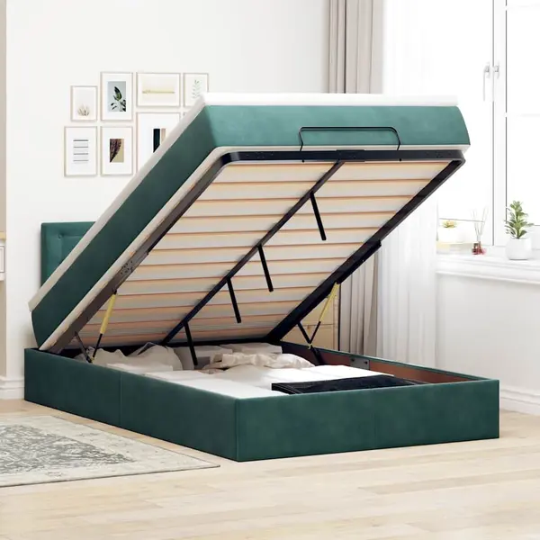 Gossi cadru de pat otoman cu saltea verde inchis 120x200cm catifea