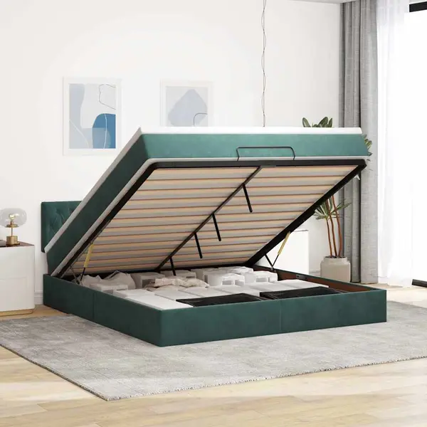 Gossi cadru de pat otoman cu saltea verde inchis 180x200cm catifea