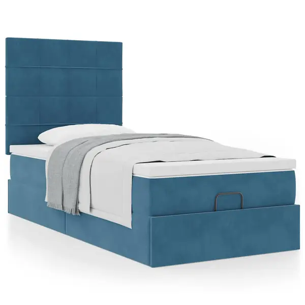 Gossi cadru de pat otoman cu saltele albastru inchis 90x200cm catifea