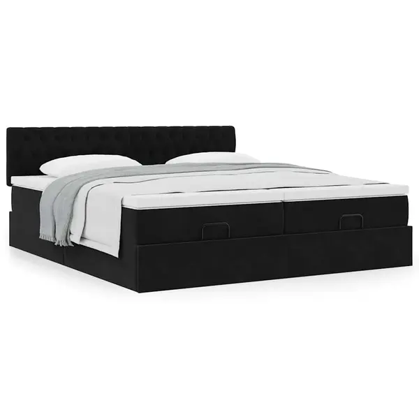 Gossi cadru de pat otoman cu saltele, catifea neagra 180x200cm