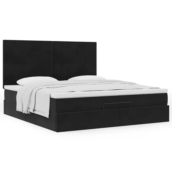 Gossi cadru de pat otoman cu saltele, catifea neagra 180x200cm