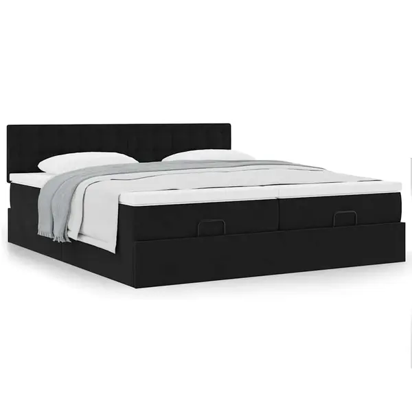 Gossi cadru de pat otoman cu saltele, catifea neagra 180x200cm