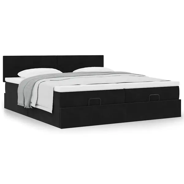 Gossi cadru de pat otoman cu saltele, catifea neagra 200x200cm
