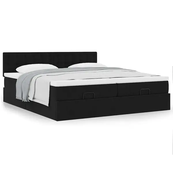 Gossi cadru de pat otoman cu saltele, catifea neagra 200x200cm