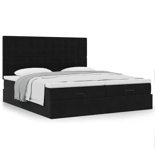 Gossi cadru de pat otoman cu saltele, catifea neagra 200x200cm