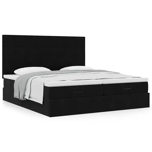 Gossi cadru de pat otoman cu saltele, catifea neagra 200x200cm