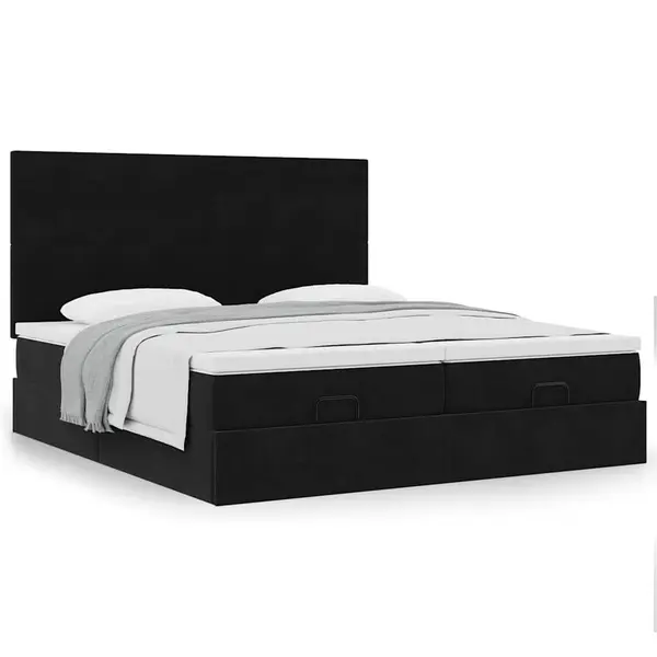 Gossi cadru de pat otoman cu saltele, catifea neagra 200x200cm