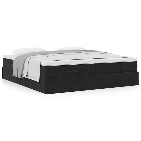 Gossi cadru de pat otoman cu saltele, catifea neagra 200x200cm