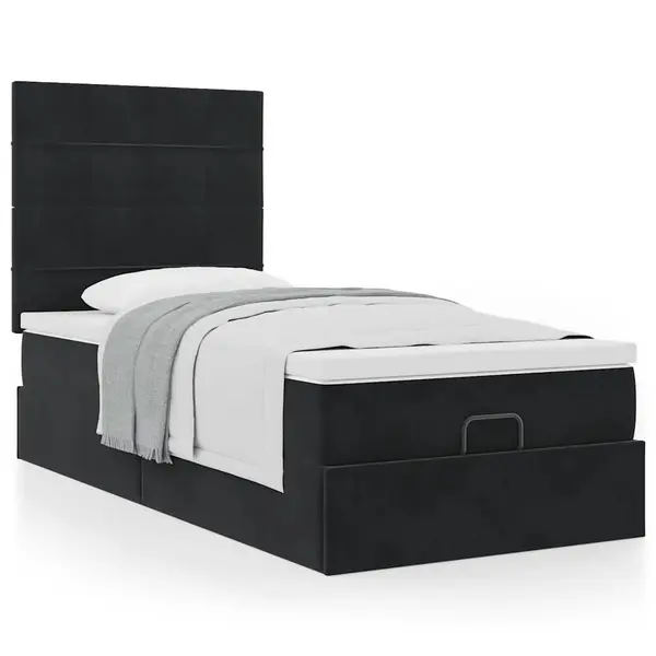 Gossi cadru de pat otoman cu saltele, catifea neagra 80x200cm
