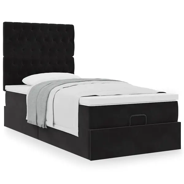 Gossi cadru de pat otoman cu saltele, catifea neagra 90x190cm