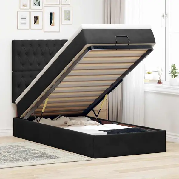 Gossi cadru de pat otoman cu saltele, catifea neagra 90x190cm