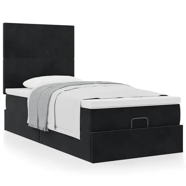 Gossi cadru de pat otoman cu saltele, catifea neagra 90x190cm