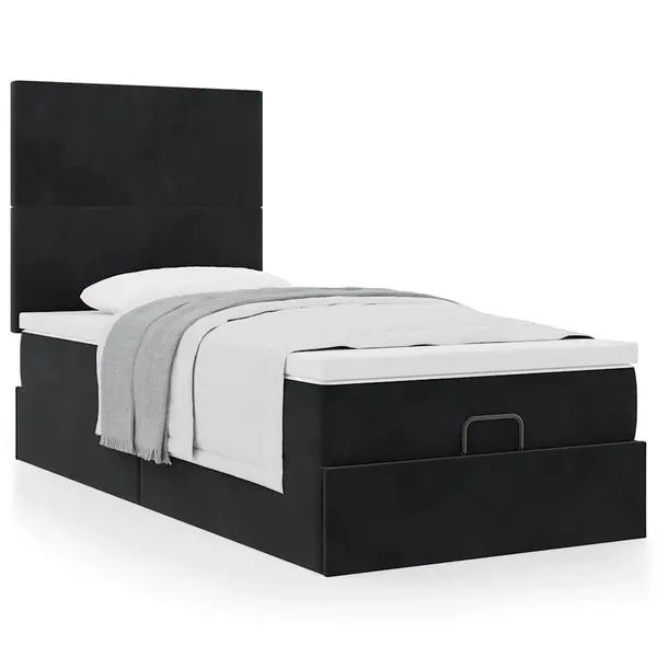 Gossi cadru de pat otoman cu saltele, catifea neagra 90x200cm