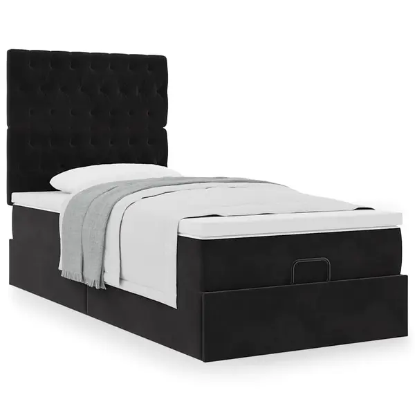 Gossi cadru de pat otoman cu saltele, catifea neagra 90x200cm