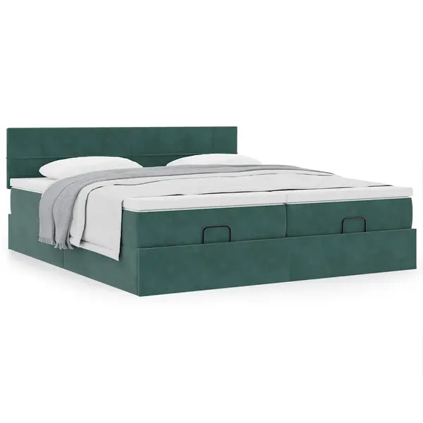 Gossi cadru de pat otoman cu saltele, catifea verde inchis 180x200cm