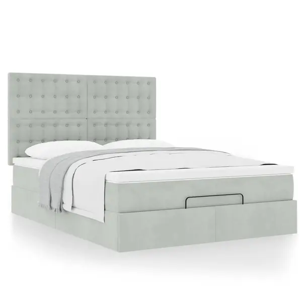 Gossi cadru de pat otoman cu saltele gri deschis 140x200cm catifea