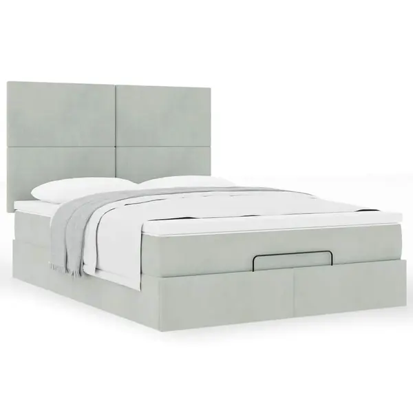 Gossi cadru de pat otoman cu saltele gri deschis 140x200cm catifea