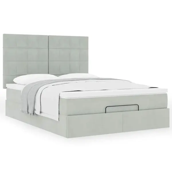 Gossi cadru de pat otoman cu saltele gri deschis 140x200cm catifea