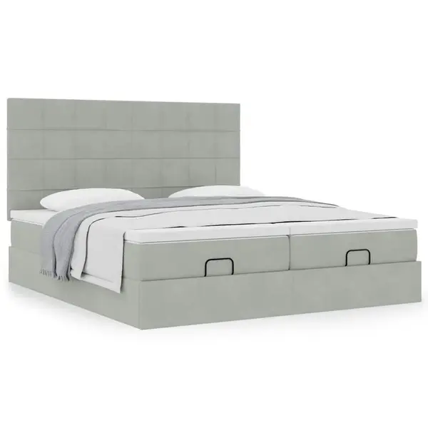 Gossi cadru de pat otoman cu saltele gri deschis 160x200cm catifea