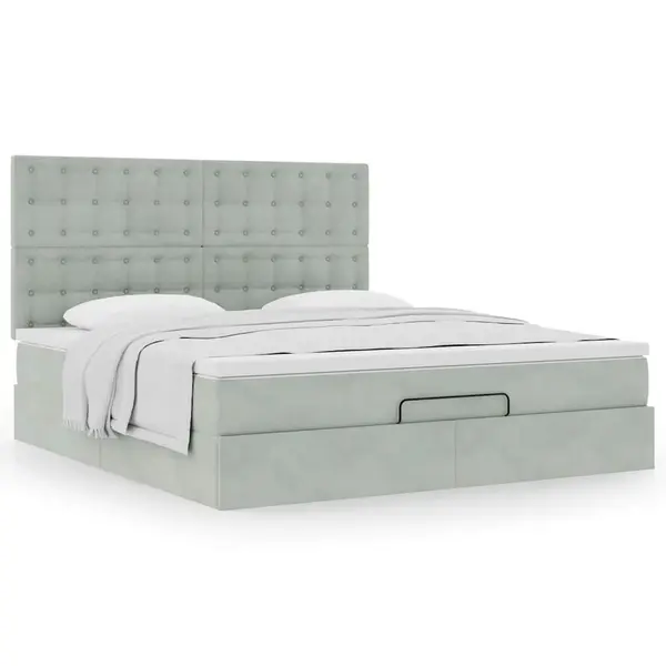 Gossi cadru de pat otoman cu saltele gri deschis 180x200cm catifea