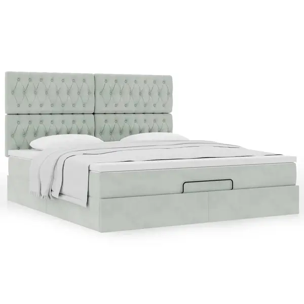 Gossi cadru de pat otoman cu saltele gri deschis 180x200cm catifea
