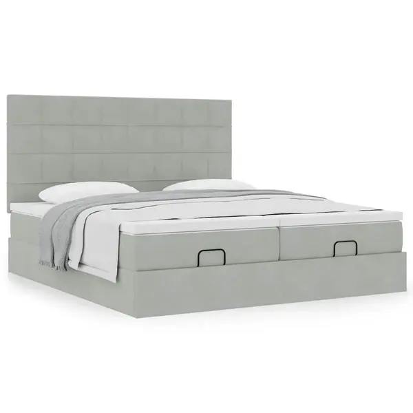 Gossi cadru de pat otoman cu saltele gri deschis 180x200cm catifea