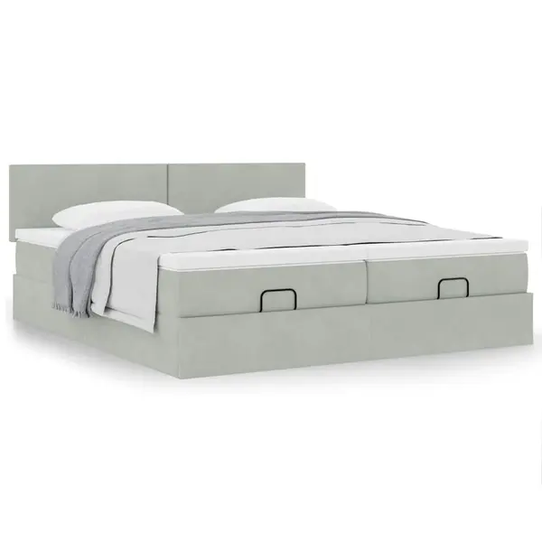 Gossi cadru de pat otoman cu saltele gri deschis 180x200cm catifea