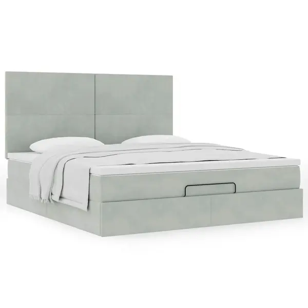 Gossi cadru de pat otoman cu saltele gri deschis 180x200cm catifea