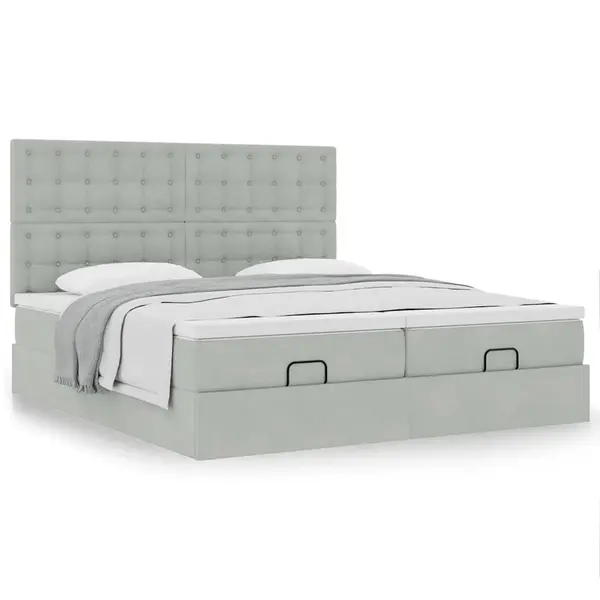 Gossi cadru de pat otoman cu saltele gri deschis 200x200cm catifea