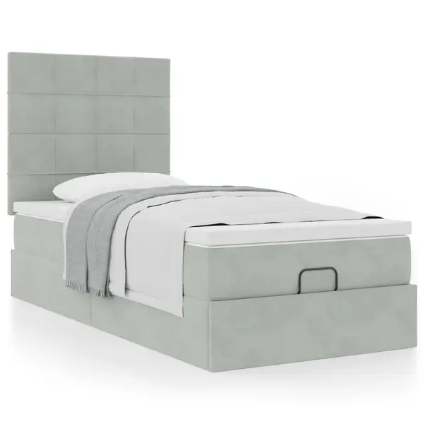 Gossi cadru de pat otoman cu saltele gri deschis 90x200cm catifea